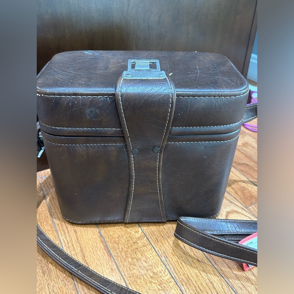 Antique camera case brown leather made in the USA